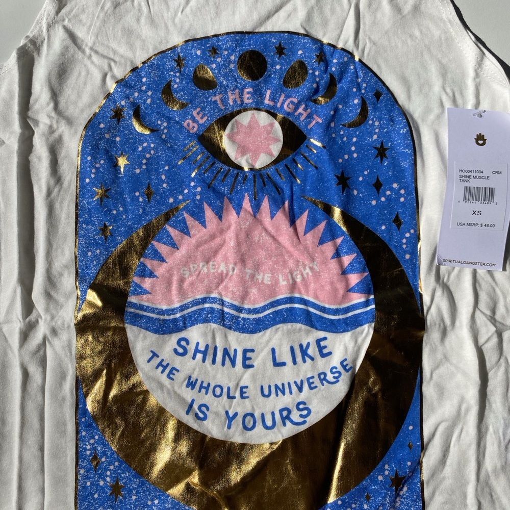 NWT Rare Spiritual Gangster muscle tank Xs White Tank With Metallic Print - Picture 5 of 7